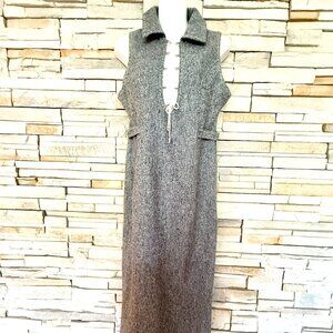 Grey Wool Midi Dress w/ White Lace-up Front Detail & a Back Slit Below the Knee